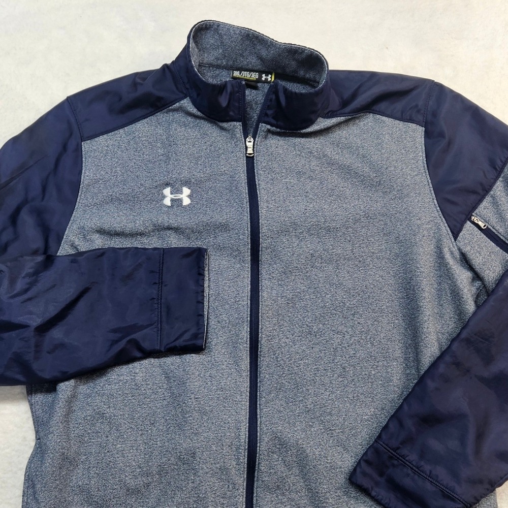 Under Armour Mens ColdGear Full Zip Jacket Gray Navy Blue 3XL Loose Fit 1320997